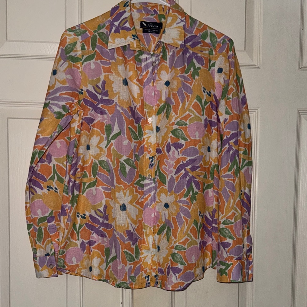 Poeta 100% Linen Floral Button Down Shirt - Multicolor